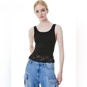 Alice and Olivia Jemi Ribbed Lace Tank NWT
